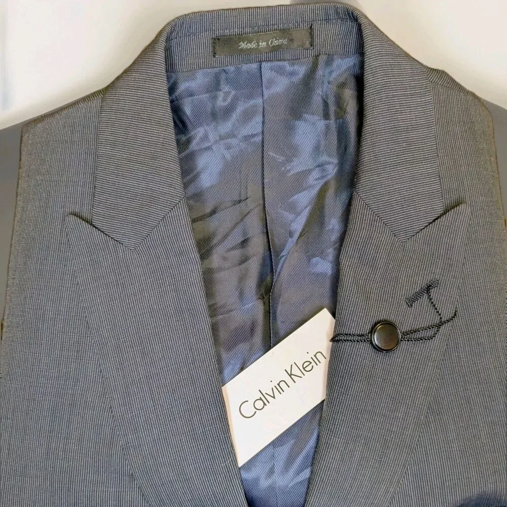 Calvin Klein Men’s Blazer 42L Navy Blue Microstripe Wool Suit Jacket Classic Fit